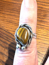 Vintage Sterling Silver 925 Southwestern Tigers Eye l Ring Size 7 6.1 Grams picture