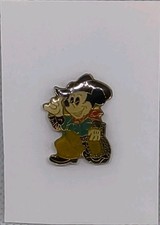 Original Vintage 1980s Pin Badge Disney Mickey Cowboy Lasso Enamel RARE br picture