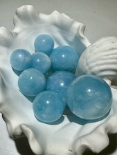 8pcs TOP RARE Natural Aquamarine Sphere Quartz Crystal Energy ball decor Gift picture