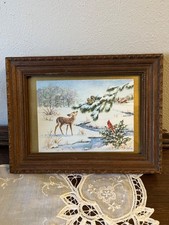 Vintage Repurposed Frame with Winter Deer Card picture