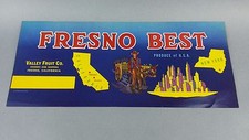10 Original Vintage Dead Stock FRESNO BEST Valley Fruit Paper Crate Label picture
