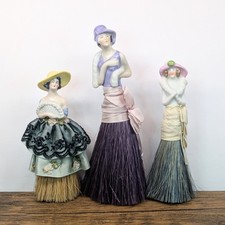 Antique - c. 1920s Lot of 3 Porcelain Half Doll Lady Art Deco Whisk Brushes picture