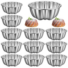 12 PCS Mini Flan Molds Pans Carbon Steel Nonstick Fluted Cake Cupcake Baking picture
