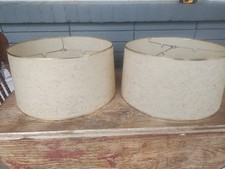 mcm fiberglass lamp shade vintage pair 2 matching 17 inch drum shades printed picture