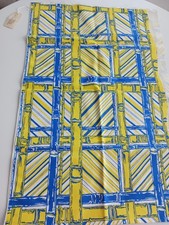 VTG 70s Decorator fabric Unbranded Mid weight Garden Trellis--royal blue/yellow picture