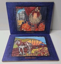 Vtg. Beefeater Gin Cork Backed Placemats - Queen Elizabeth I & Horse Plow picture