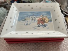 RARE SANTA VISITS CHILDREN OBAMA WHITE HOUSE PORCELAIN TRAY NEW IN ORIGINAL BOX picture