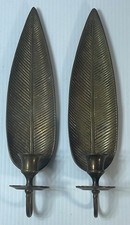 Vintage Lot Of 2 Brass Wall Mount Candle Holders- Leaf - Made In India picture