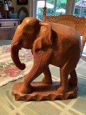 Vintage 1950s Large Solid wood African Elephant Statue Hand Carved Figurine. picture