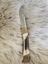 Vintage Buck 110 4-Dot Sambar Stag Folding Knife 2-Pin Custom Hunter USA 1980s picture
