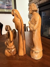 Vintage Solid Wood Religious Figures Lot of 3 Jesus Mary Angel Carved Statues picture