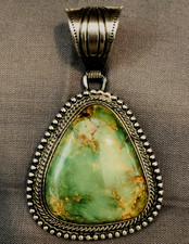 Vtg Navajo WALLACE YAZZIE JR. Sterling & Turquoise Pendant Large Bale picture