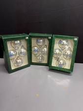 Christmas by krebs glass ornaments White pearl Blue Snowflakes Silver Crowns VTG picture