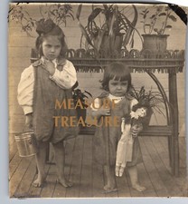 C.1910 RPPC VERY CUTE GIRLS, DOLL, PAIL BUCKET, STRAPPERS PHOTO Postcard P70 picture