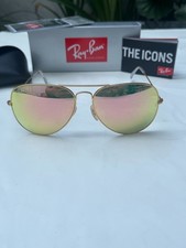 Ray-Ban Aviator Sunglasses RB3026 62m Gold Frame & Pink Yellow Flash Lens 3026-5 picture