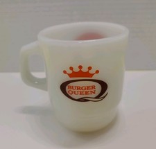 Vintage Burger Queen Good Morning Coffee Cup Fire King Anchor Hocking Milk Glass picture