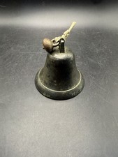 Antique Vintage Cast Bronze Brass Table Bell Heavy Green Verdigris Patina  picture