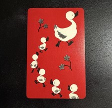 Mother Duck Red Single Swap Playing Card -c. 1950s (Linen) picture