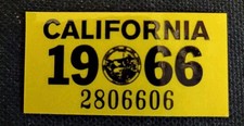 Vtge. California DMV 1966 Lic. Reg. Sticker. 2806606 SHOW CAR.  2