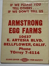 Bellflower California Matchbook Cover Armstrong Egg Farm picture