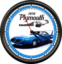 Classic Car Blue 1970 Plymouth Roadrunner Hemi Vintage Spoiler Sign Wall Clock picture