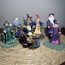 Vintage Wizard Figurines Lot of 7 Fantasy Wizards Crystal Ball picture