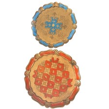 Vintage Italian Florentine Trays Set of 2 Gold Red Blue Ornate Plastic MCM picture