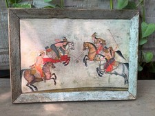 Vintage Polo Match Miniature Painting Art Print Rustic Distressed Frame Decor picture