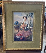 Framed Persian Art Work Of Beautiful Girl Signed By Shakiba Traditional Outfit  picture