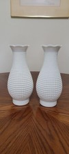 Pair of Vintage White Hobnail Ring of Fire Milk Glass Hurricane Lamp Globes picture