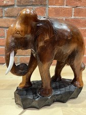Vtg  Hand Carved Large Wooden Elephant, Asian Hardwood?? picture