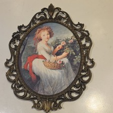 VTG Italian Ornate Metal Oval Photo Frame Gold Antique Brass. 12 x 16 Italy picture