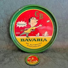 VINTAGE 1950'S BAVARIA BREWERY TIN SERVING TRAY & COASTER LITO TAPENSA COLOMBIA picture