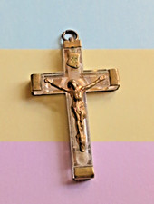 Vintage Cross Crucifix Pendant France Yellow Gold Tone Lucite INRI Lourdes 2