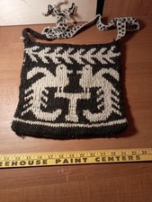 Vintage Hand Woven Seed Bag / Tote Guatemala Pattern w Birds 13 X 14 Handmade picture