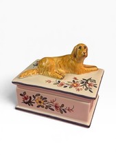 VTG Tiffany & Co. Hand-Painted French Porcelain Golden Retriever Trinket Box picture