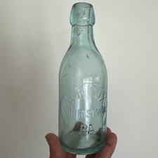 Antique A.R. Cox Norristown PA Aqua Blob Top Bottle Embossed 7” Nice picture