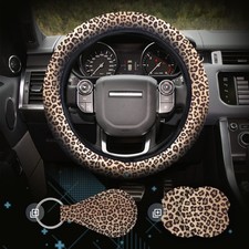 4 Pieces Leopard Cheetah Print Steering Wheel Cover Set Universal, picture
