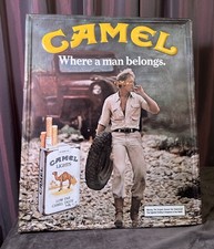 Vintage 1982 Camel Lights Embossed Metal Cigarette Sign 17.5x21.5 Original picture