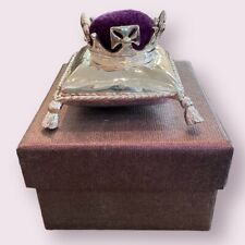 Silver Tone Purple Crown Pin Cushion Box Needle Sewing Coronation King Queen picture