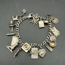 Vintage Sterling Silver Charm Bracelet – 21 Unique Charms, 37 grams, 6.75” picture