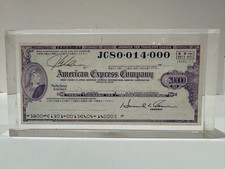 Vintage American Express Japanese 20,000 Yen Travelers Check Acrylic Paperweight picture