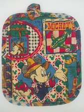 Vintage Farmer Mickey Disney Oven Pot Holder Quilted Patchwork Kitchen Rare 90s picture