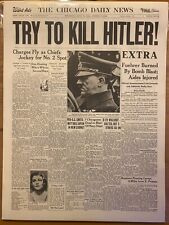 VINTAGE NEWSPAPER HEADLINE~WORLD WAR 2 BOMB TO KILL GERMAN NAZI HITLER WWII 1944 picture
