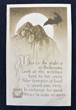 Vintage Gibson 1910 Halloween Postcard Witches Cauldron Moon Bat Antique Fortune picture