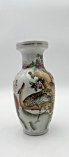 Vintage Chinese Porcelain Peacock Floral Vase Gold Trim 8