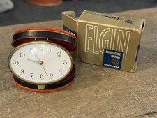 Vintage Elgin Travel Alarm Clock w/Box New Old Stock Works Very Pretty Red picture
