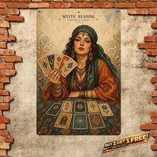 Gypsy Woman Tarot Cards Fortune Teller Tin Sign Retro Metal Wall Art picture