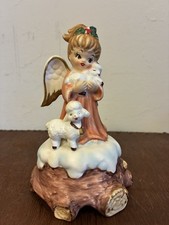 Vintage Lefton Japan #722 Angel Lambs Christmas Music Box Silent Night picture