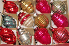 Lot VTG Glass Figural ACORN SWIRL LANTERN Christmas Ornament Shiny Brite Corning picture